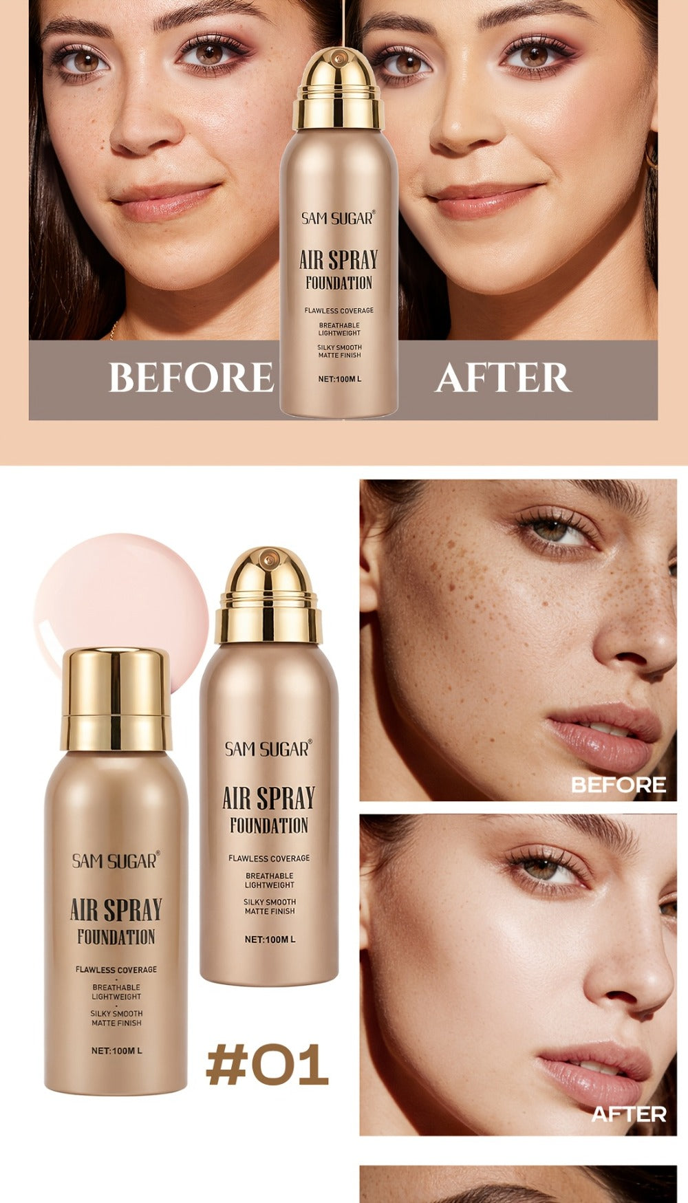 Waterproof Matte Foundation Spray Powder with Brush Set for Women - Sweat-Proof Long-Lasting Full Face Coverage Natural Finish Oil Control, 3 Shades for All Skin Types - product image 15
