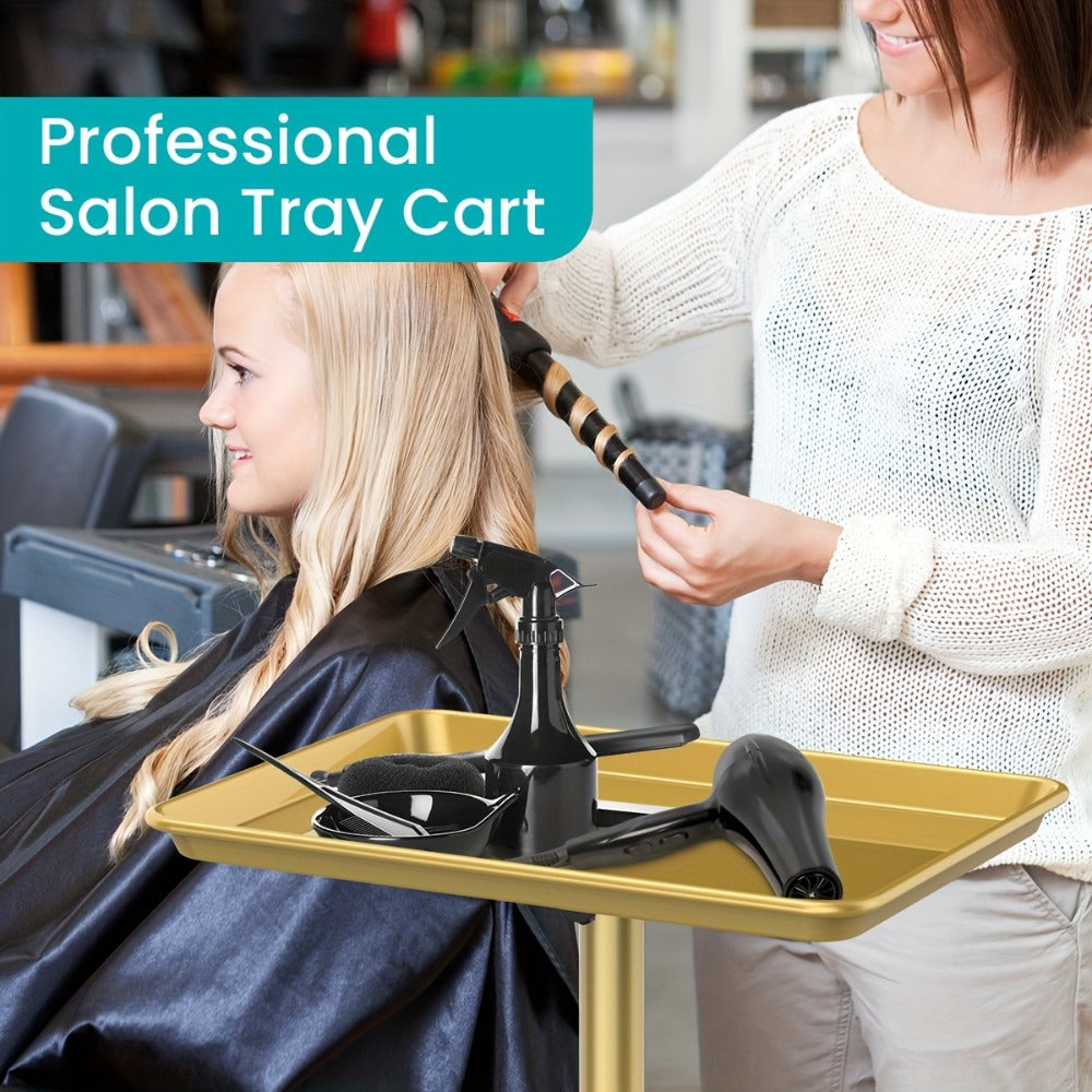 Salon Rolling Tray Cart with Wheels & Adjustable Height 30"-42" - Professional Trolley with Removable 18"x13" Tray, 360° Swivel Casters for Hair Stylist Tattoo Esthetician, Gold &  - product image 10