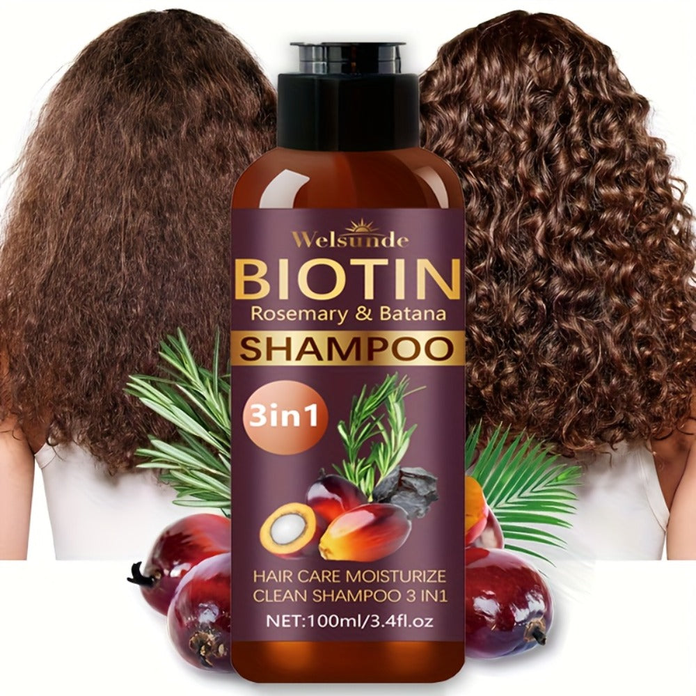 Biotin & Batana Oil Shampoo 2-Pack with Rosemary Extract – 3-in-1 Deep Moisture, Scalp Revitalizer & Damaged Hair Repair, Mild Natural Cleansing Formula, 100ml x2 (3.4 fl oz) - product image 7