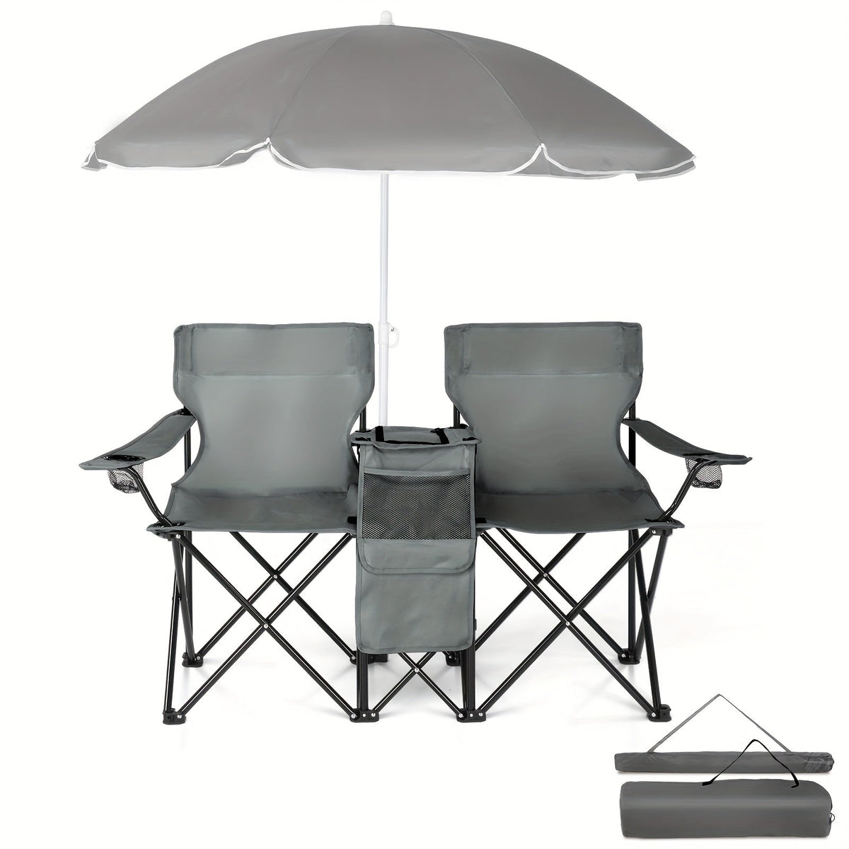 Portable Folding Chair with Removable Sun Umbrella | 2-Seat Outdoor Collapsible Chair, Steel Frame Oxford Fabric, Featherlight Sun Shade Seat for Fishing Beach Camping Sunbathing Outdoor Activities
