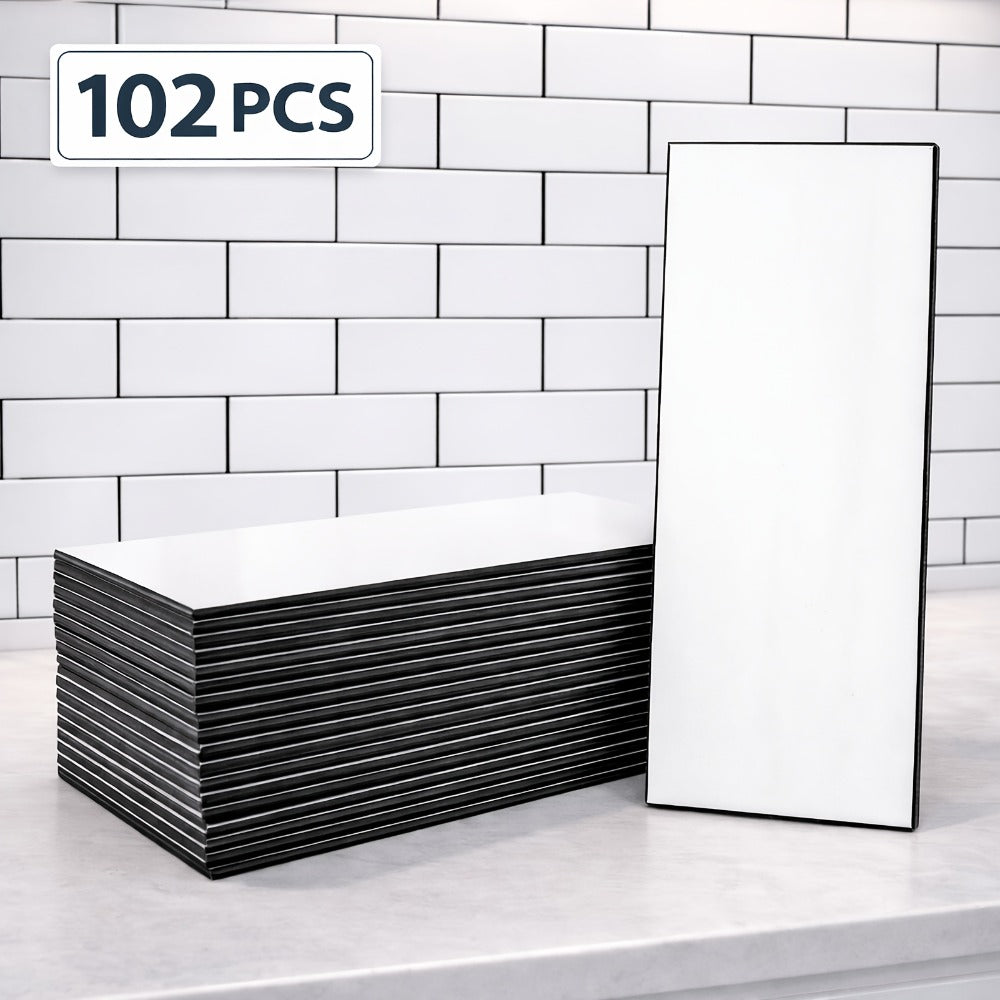 Peel and Stick Subway Tiles 102 Pieces 3x6 Inch Glossy White PVC Self Adhesive Kitchen Backsplash Bathroom Fireplace Wall Panels Waterproof Heatproof Scratch Resistant DIY Remodeli - product image