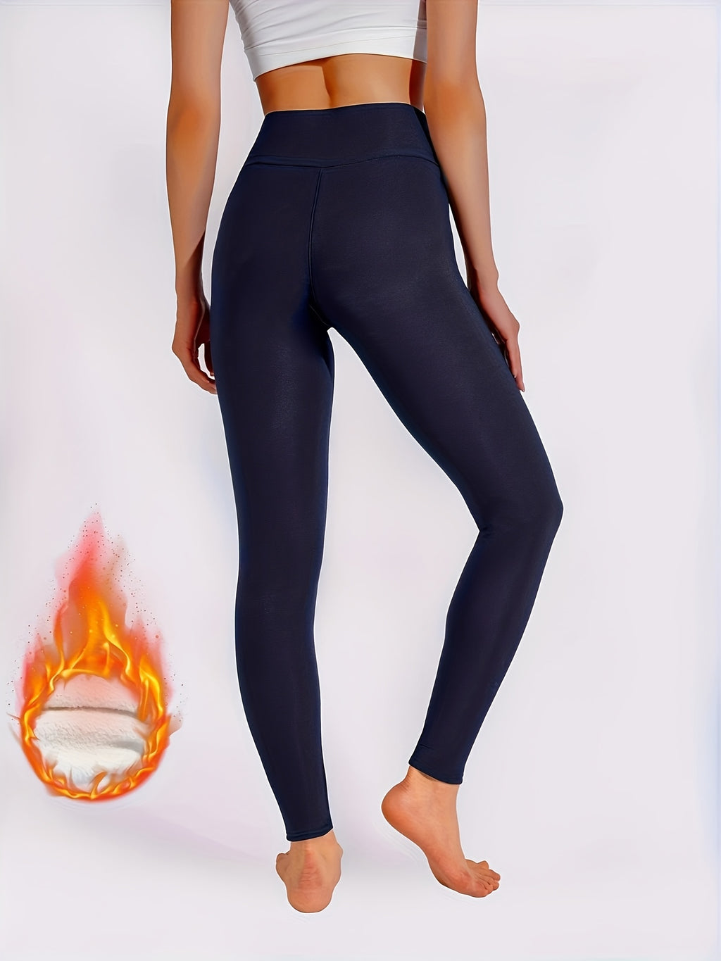 1 Pair Women's High-Waisted Thermal Long Pants, Elastic Warmth with Stretch Waistband Detail, Solid Color, Fabric, Autumn/Winter Collection