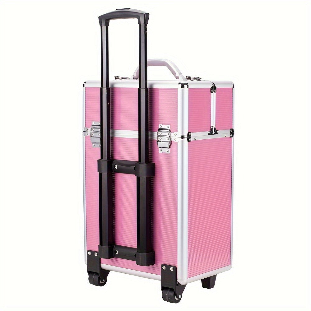 Lockable Aluminum Makeup Train Case with Extendable Trays Multi-Tier Professional Cosmetic Organizer — Portable Salon Travel Beauty Case with Lock Pink Rose Gold - product image 10