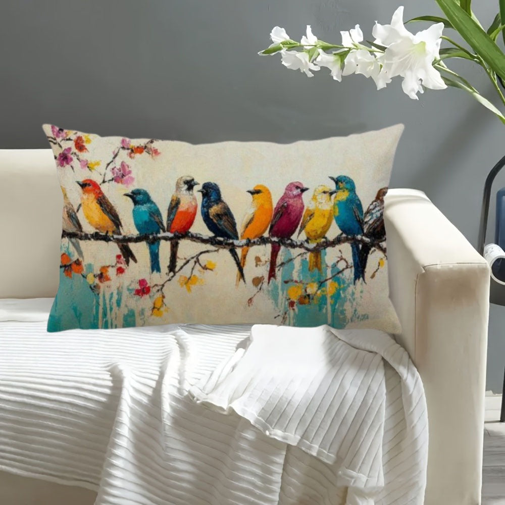 Lumbar Pillow Covers 12x20 Inch Watercolor Bird Pattern - Decorative Linen Throw Pillow Cases Cute Nature Print Zipper Closure | 1pc or 2pcs | Bedroom Living Room Sofa Couch Cushio - product image 2