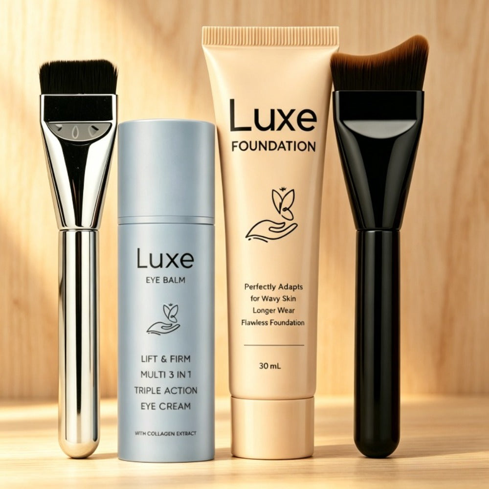 Liquid Foundation Makeup Set 4 Pcs — Full Coverage Buildable Foundation, Eye Cream Applicator & 2 Foundation Brushes, Natural Radiant Concealing Kit for All Skin Types, Women's Bea - product image 2