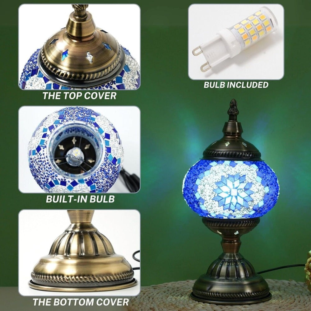 Turkish Moroccan Mosaic Table Lamp Handmade Crystal Glass Spherical Shade 3-Color Adjustable Bedside Night Light Metal Base Bulb Included for Bedroom Living Room Boho Home Decor Gi - product image 5