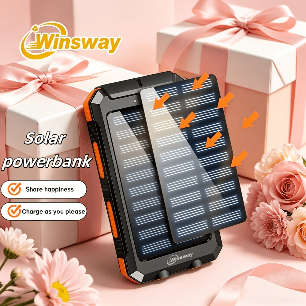 Winsway 10000mAh Portable Solar Panel Charger with 4 Dual USB Ports And Type-C/Micro USB Input Ports, Equipped with A 2.4W LED Flashlight/compass, Suitable for All Mobile Devices,  - product image 7