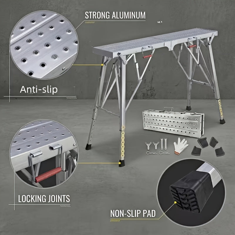 Portable Foldable Workbench with Adjustable Height & Wide Base - Scaffolding Work Platform, Heavy-Duty Foldable, Railing Suitable for Home Renovation, RV - product image 16