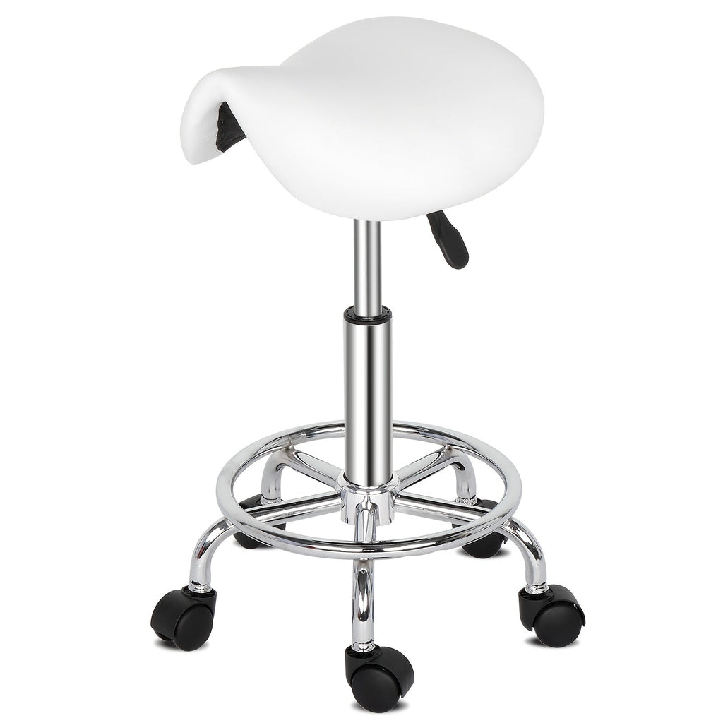 Saddle & Round Salon Stool with Backrest 360-Degree Swivel — Adjustable Height Professional Chair for Salon, Spa, Barber, Kitchen & Bistro, Black & White, 2 Styles - product image 17