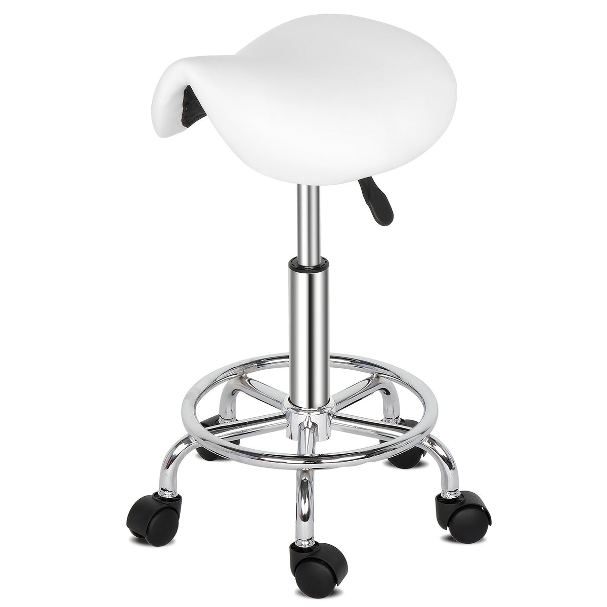 Saddle & Round Salon Stool with Backrest 360-Degree Swivel — Adjustable Height Professional Chair for Salon, Spa, Barber, Kitchen & Bistro, Black & White, 2 Styles - product image 17