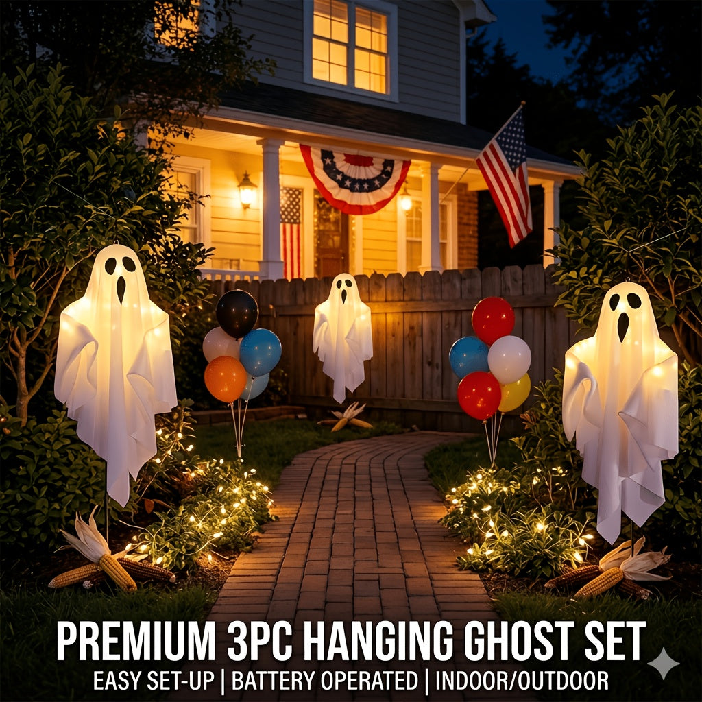 3pcs 20 Inch for halloween Hanging Ghosts, LED Flying Ghost IP44 for Halloween Decorations Outdoor Indoor Front Tree Yard Porch Glow in The Dark, Holiday for - product image 5