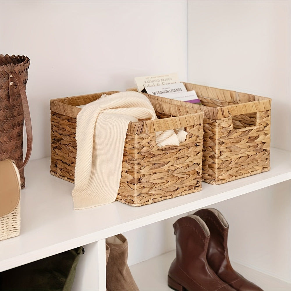 Wicker Storage Basket with Built-in Handle, Natural Rattan Boho Stackable Shelf Organizer Bin for Bathroom Bedroom Living Room Kitchen Closet Home Decor - product image 4