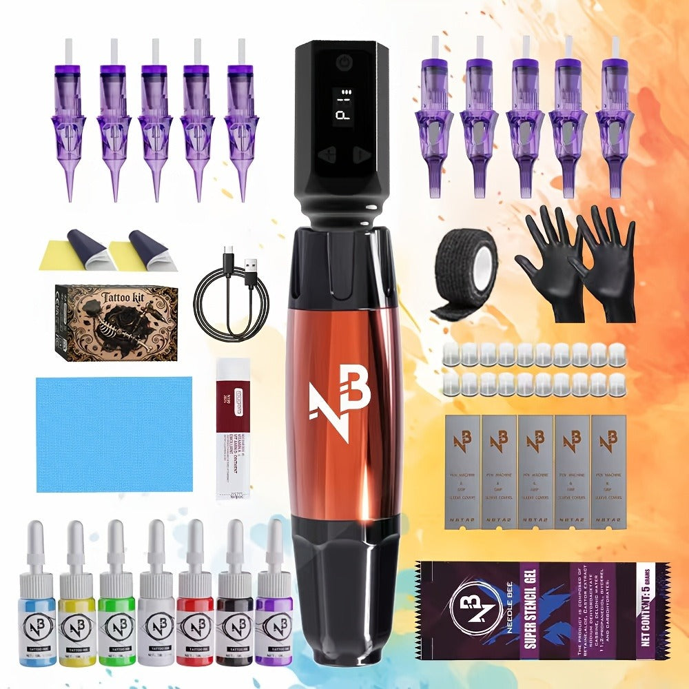 Tattoo Machine Set Complete Wireless - TM-72 Tattoo Pen Gun with Power Supply 10 Assorted Needles 8 Color Ink Bottles Full Tattoo Kit for Beginners & Professional Tattoo Artists - product image