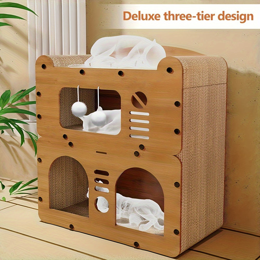 Multi-Level Cat House for Indoor Cats with Dual Scratching Posts, Plush Balls & Ventilation Doors, 21 Inch Spacious Cat Tower for Kittens & Adult Cats, Double - product image 2