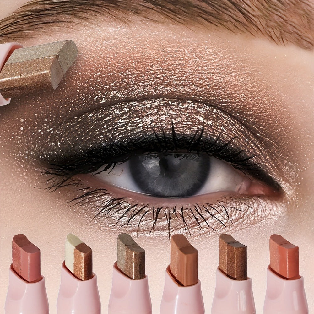 Dual-Color Eyeshadow Stick Set 6pcs Waterproof Two-Tone Eye Shadow Pencil – Smudge-Proof, Non-Fading, Blendable Shimmer & Matte Eye Makeup Kit for Women Beginners, Holiday Gift - product image