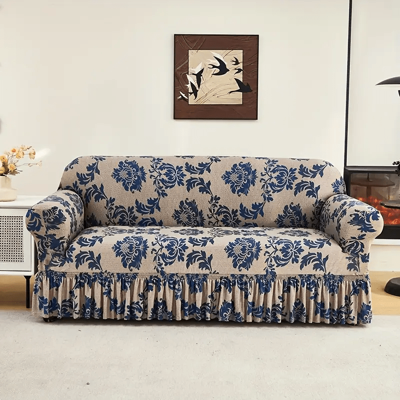 Stretch Sofa Cover Slipcover High-Stretch Fabric Ruffle Skirt Non-Slip Rod All-Season Snug Fit for 1 2 3 4 Seater Couch — Dark Blue with Pillow Cover - product image 15