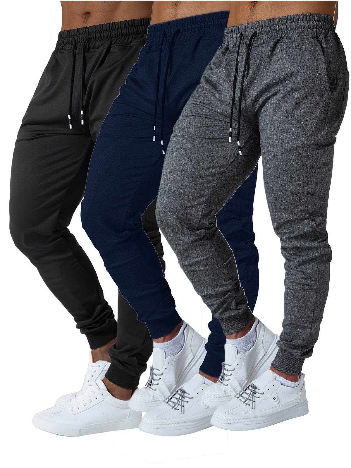 3pcs Men's Jogger Sweatpants - Ultra-Elastic Gym Pants with Deep Side Pockets, Mid-Rise Athletic Workout Bottoms, Solid Color Casual & Training Wear - product image 19