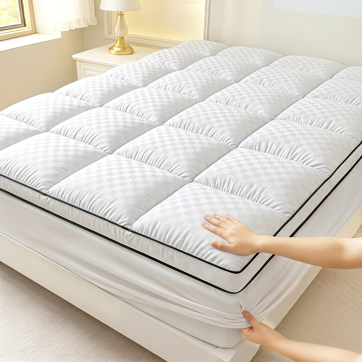 Mattress Topper, Mattress Pad Pillow Top Mattress Cover Quilted Fitted Mattress Protector Top Stretches Up 8-21" Deep Pocket 1000GSM - product image