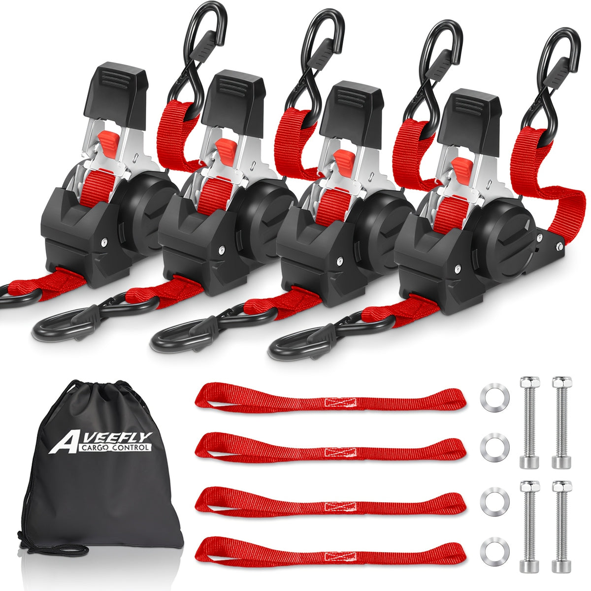 4pcs Retractable Ratchet Straps, 2pcs 10 Feet Heavy Duty Auto Self Retracting Tie Down Straps - Cargo Straps For Truck, Cargo Trailer, Motorcycle, Moving - product image 5