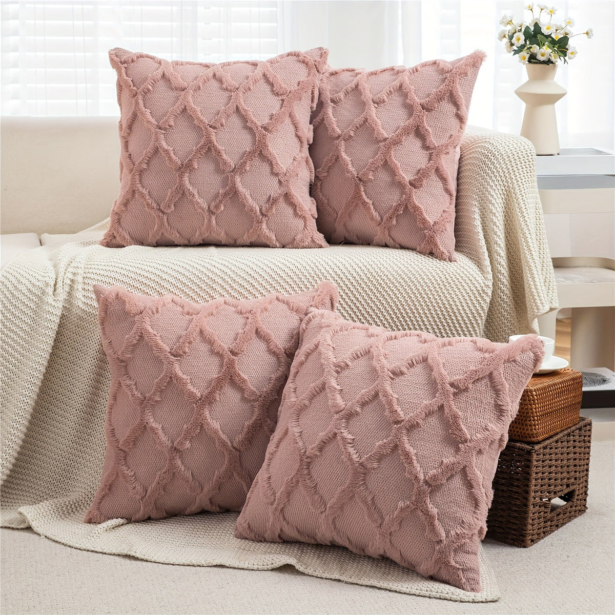 Decorative Pillow Covers 18x18 Set of 4 Boho Soft Plush Faux Wool Throw Pillow Cases with Zipper for Sofa Couch Bedroom Living Room - Luxury Cushion Covers - product image 12
