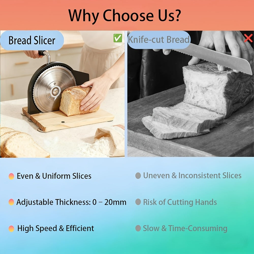 Bread Slicer Manual Adjustable Thickness Uniform Slices Hand Crank Serrated Blade Suction Base Measurement Markings for Sourdough Artisan Homemade Bread Loaf - product image 7