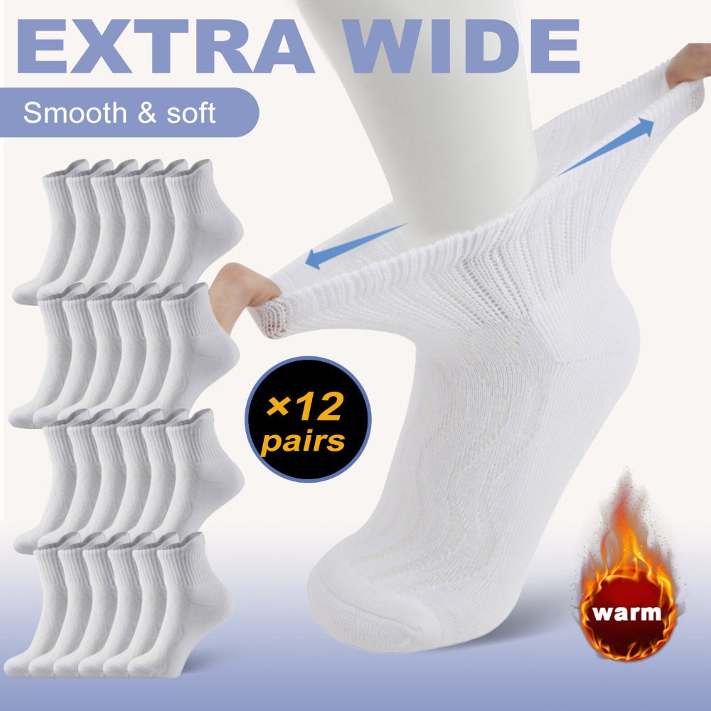 Diabetic Socks for Men & Women, 12 Pairs Non-Binding Wide Top Ankle Socks with Extra Cushioned Sole, Seamless Toe, Soft Cotton Comfort Socks for Sensitive Feet, Black & White - product image