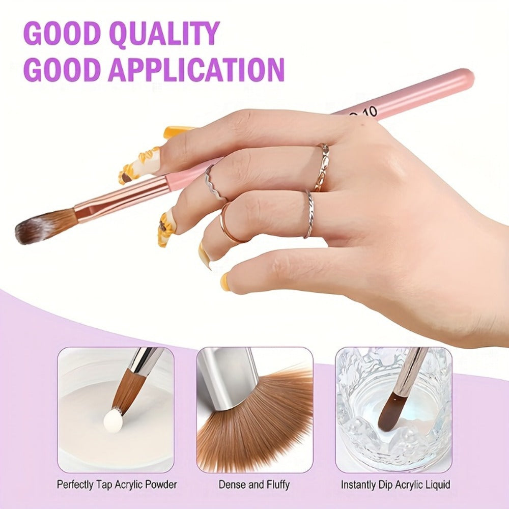 120g Peach Pink Acrylic Nail Kit 10-Piece — Crystal Powder Monomer Liquid Nail Brush Forms Complete Starter Set for Nail Extensions Salon & Home Use - product image 7