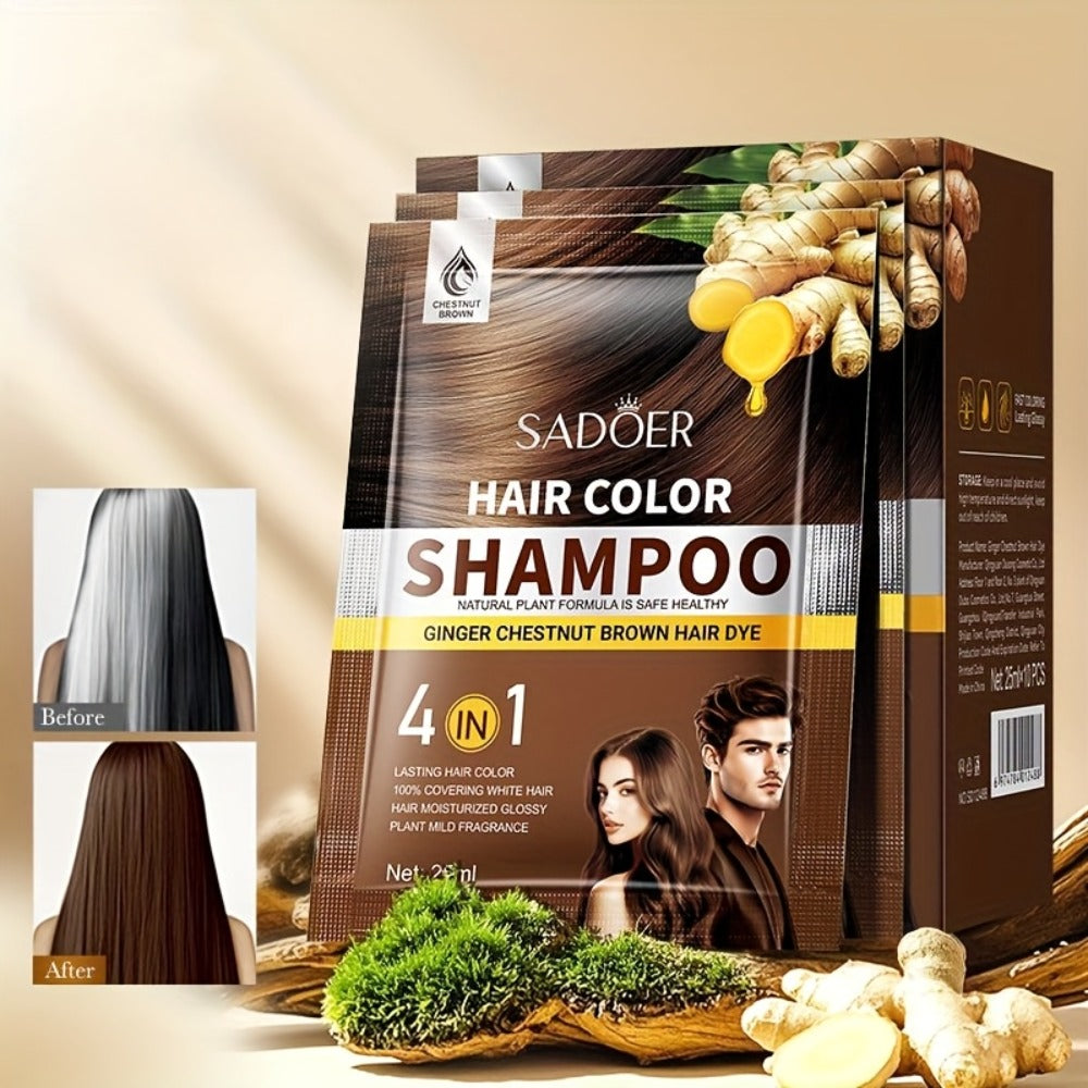3-in-1 Hair Color Shampoo 10-Pack Single-Use Sachets Natural Dye Deep Cleansing Moisturizing Gel — Gray Coverage Portable At-Home Hair Coloring Unisex Black Brown Red Purple - product image 12