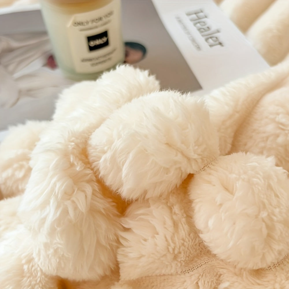 Plush Faux Fur Blanket – Imitation Rabbit Fur 300-350gsm Knit Throw for Sofa, Bed & Travel, All Season, 3 Colors, 2 Sizes - product image 12