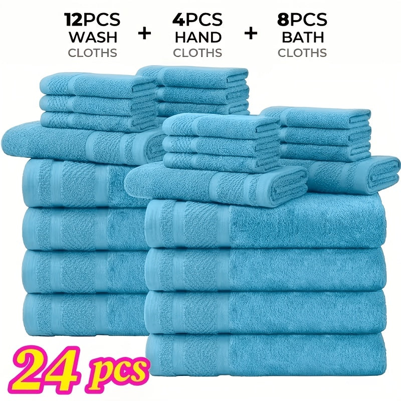 24 pcs Bath Towel Sets, Solid Color Cotton Blend Bathroom Towel, 8/4 Bath Towels +4/2Hand Towels + 12/6Washcloths, Multiple Colors Available, Soft and - product image 25