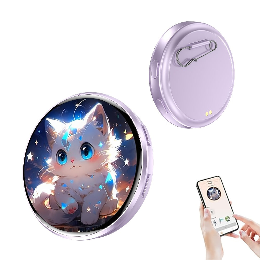 Electronic Anime Badge with Display Screen – Dynamic Touch, High Frame Rate, 600mAh Battery, Bluetooth 6.0 & USB Magnetic Charging – Black White Purple - product image 7
