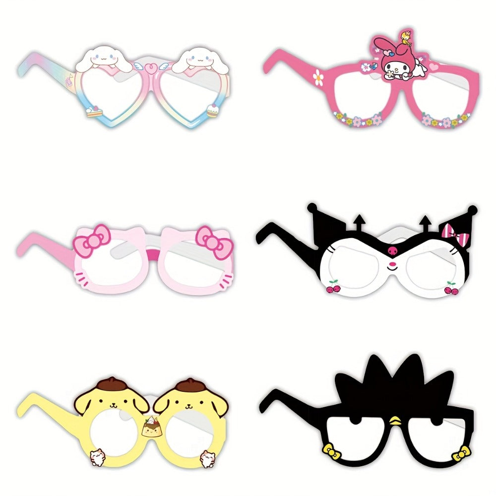 Licensed Paper Party Eyewear for Birthday Party Favors, Holiday Celebrations, Kawaii Themed Events & Seasonal Decor | Sanrio Photo Booth Glasses Props 12 Pcs Hello Kitty Kuromi My Melody Cinnamoroll Gudetama