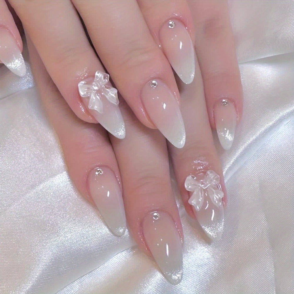 Ice Pink Almond Press On Nails 96 Pieces 4 Packs – Gradient Flower Butterfly Glossy Full Cover False Nails for Women Girls | Shiny Nail Tips Daily Wear Spring Summer Bridal Wedding - product image 2