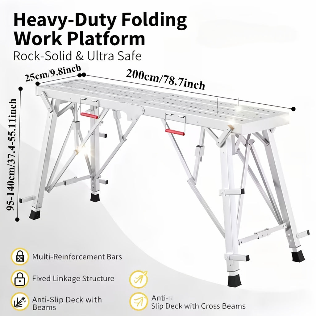 Portable Foldable Workbench with Adjustable Height & Wide Base - Scaffolding Work Platform, Heavy-Duty Foldable, Railing Suitable for Home Renovation, RV - product image 6