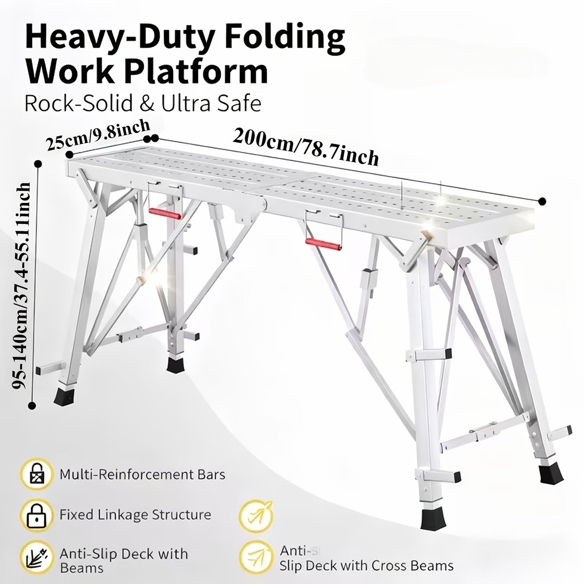 Portable Foldable Workbench with Adjustable Height & Wide Base - Scaffolding Work Platform, Heavy-Duty Foldable, Railing Suitable for Home Renovation, RV - product image 6