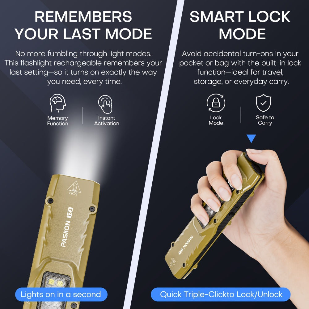 EDC Tactical Flashlight 1500 Lumen USB Rechargeable | Flat Slim Pocket Flashlight High CRI 5 Modes Red Warning Light | Camping Emergency Outdoor Work Gift for Men - product image 2
