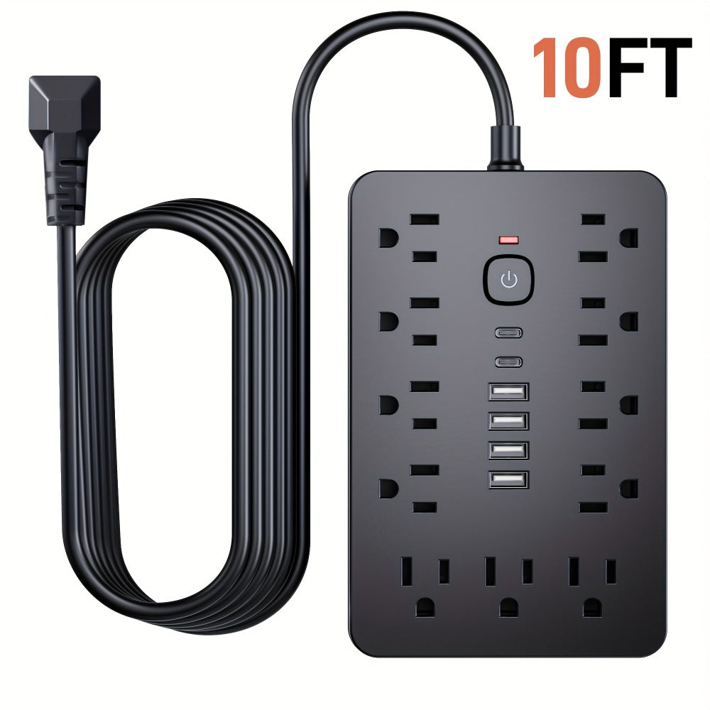 Surge Protector Power Strip 17-in-1 with 11 AC Outlets 4 USB-A 2 USB-C Ports Flat Plug Extension Cord Space-Saving Compact Design for Home Office Kitchen Desk Wall Charging Station - product image 9