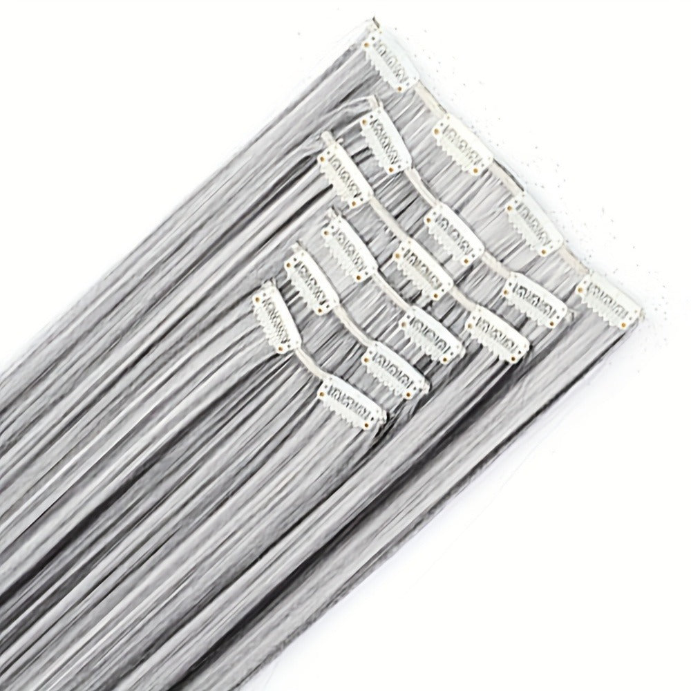 Clip In Hair Extensions Synthetic 6pcs 24 Inch Black Gray Heat Resistant Volume Boosting Hairpiece for Women Daily Wear Halloween Costume Party Cosplay - product image 2