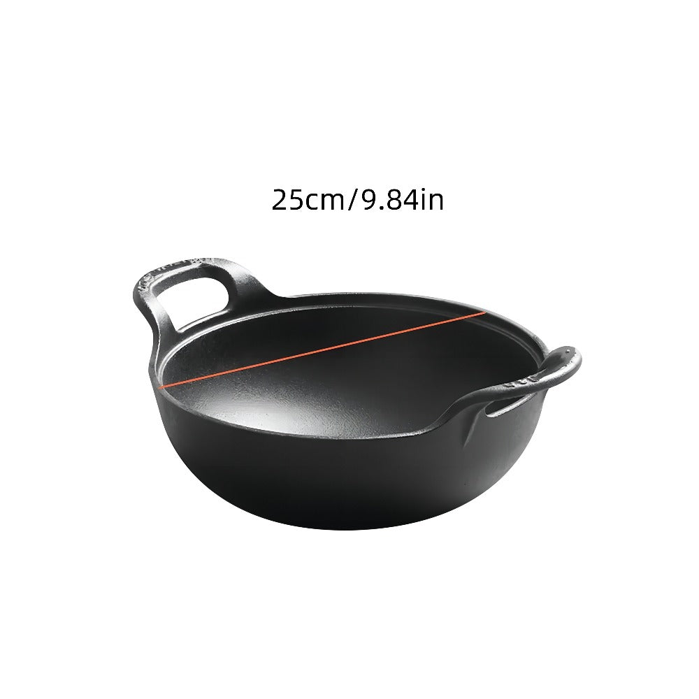 Cast Iron Wok Skillet Non-Stick Deep Stir Fry Pan with Dual Handles - Heavy Duty Uncoated Traditional Cooking Pot Multi-Size 9.84 10.62 11.81 12.59 Inch for Home Outdoor Grilling B - product image 3