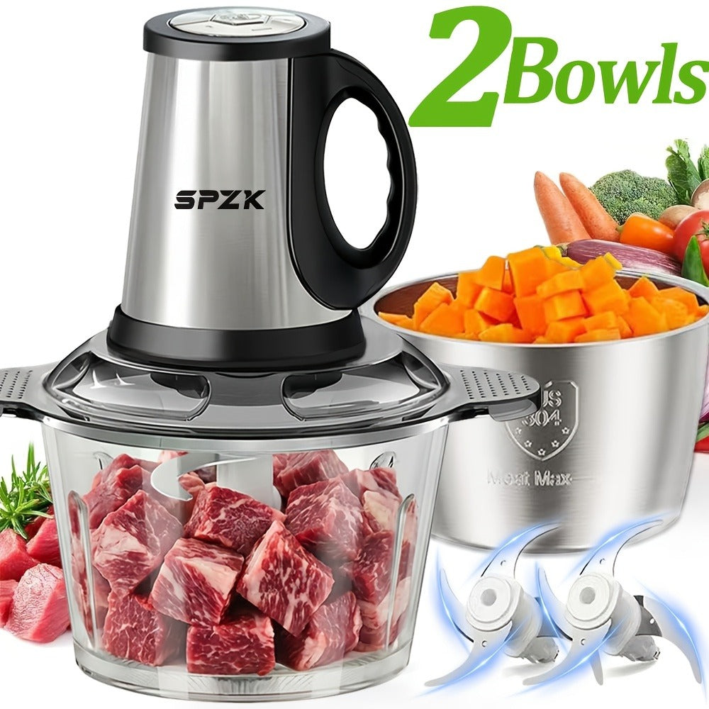 Electric Food Chopper with 2 Bowls & 2 Blades – Multi-Function Food Processor, Meat Grinder & Vegetable Chopper for Meats, Salads, Nuts, Garlic & More - product image