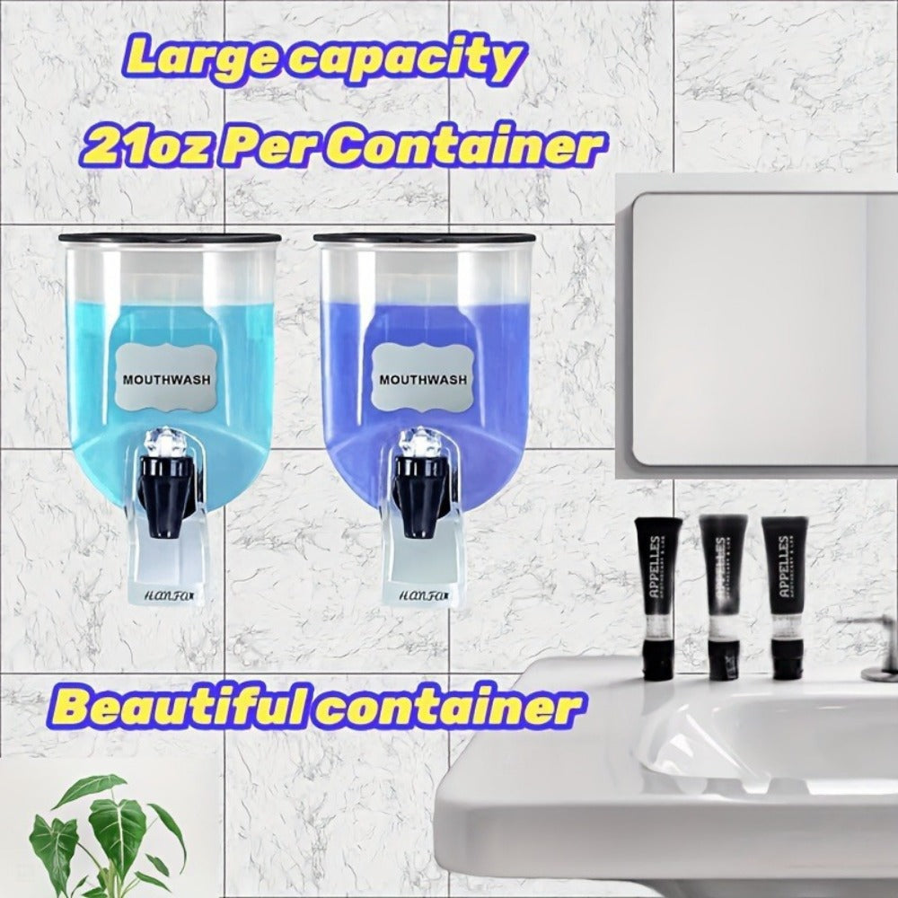 Mouthwash Dispenser Wall Mounted 2-Pack 21 oz Plastic Container - No Electricity Required, Space Saving Bathroom Organizer for Countertop Storage, Durable Refillable Liquid Soap &  - product image 4