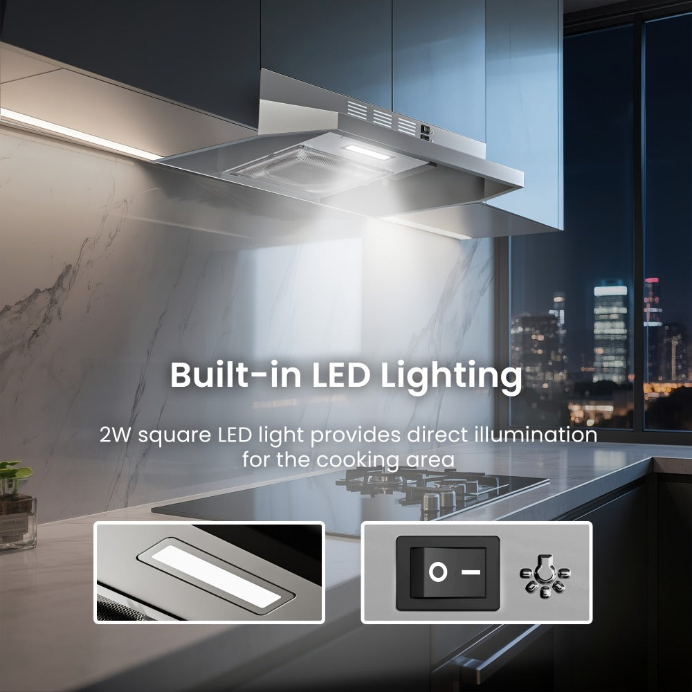 Range Hood 30 Inch Under Cabinet 350 CFM Ducted Ductless Convertible Kitchen Vent Hood with LED Light 2-Speed Exhaust Fan Stainless Steel Black White - product image 9