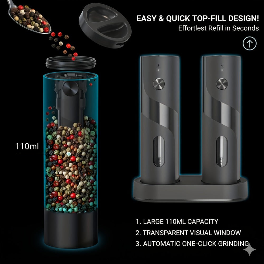 Electric Salt and Pepper Grinder Set – Rechargeable Automatic Mills with LED Light, Adjustable Coarseness & 3.72oz Capacity for Home Kitchen, BBQ, Restaurant & Outdoor Entertaining - product image 10