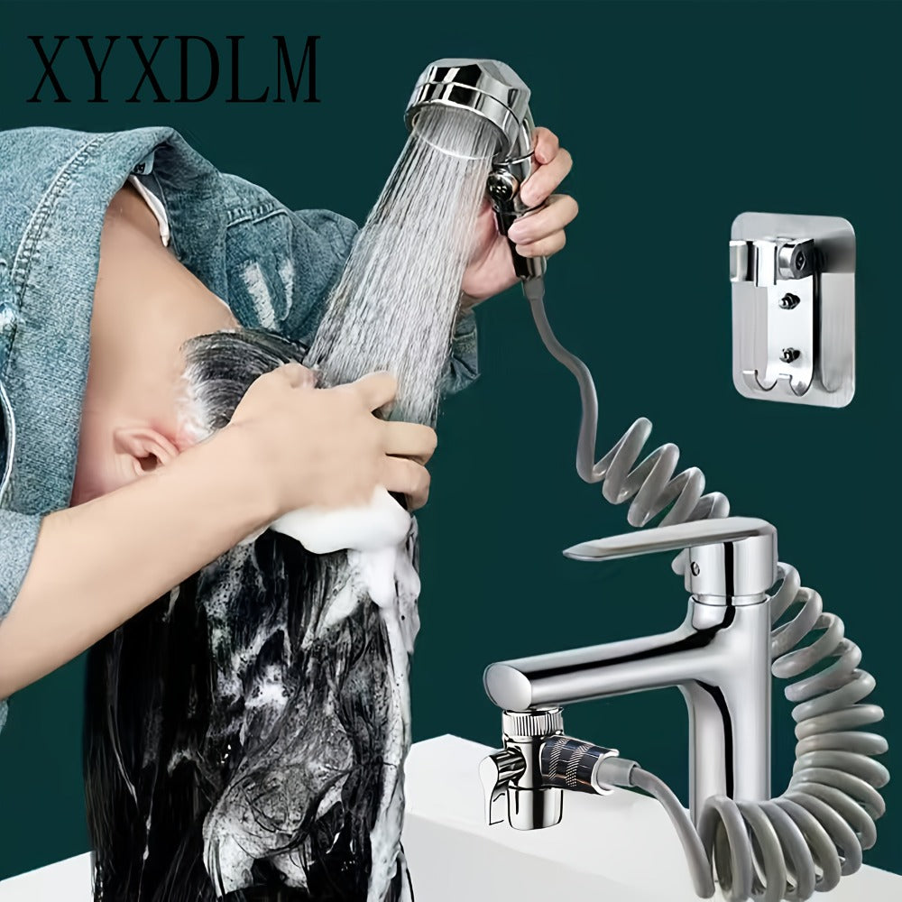 Handheld Shower Head Kit with Hose Bracket Diverter Faucet Adapter High Pressure Portable Shampoo Spray Set for Bathroom Sink Hair Washing Travel - product image
