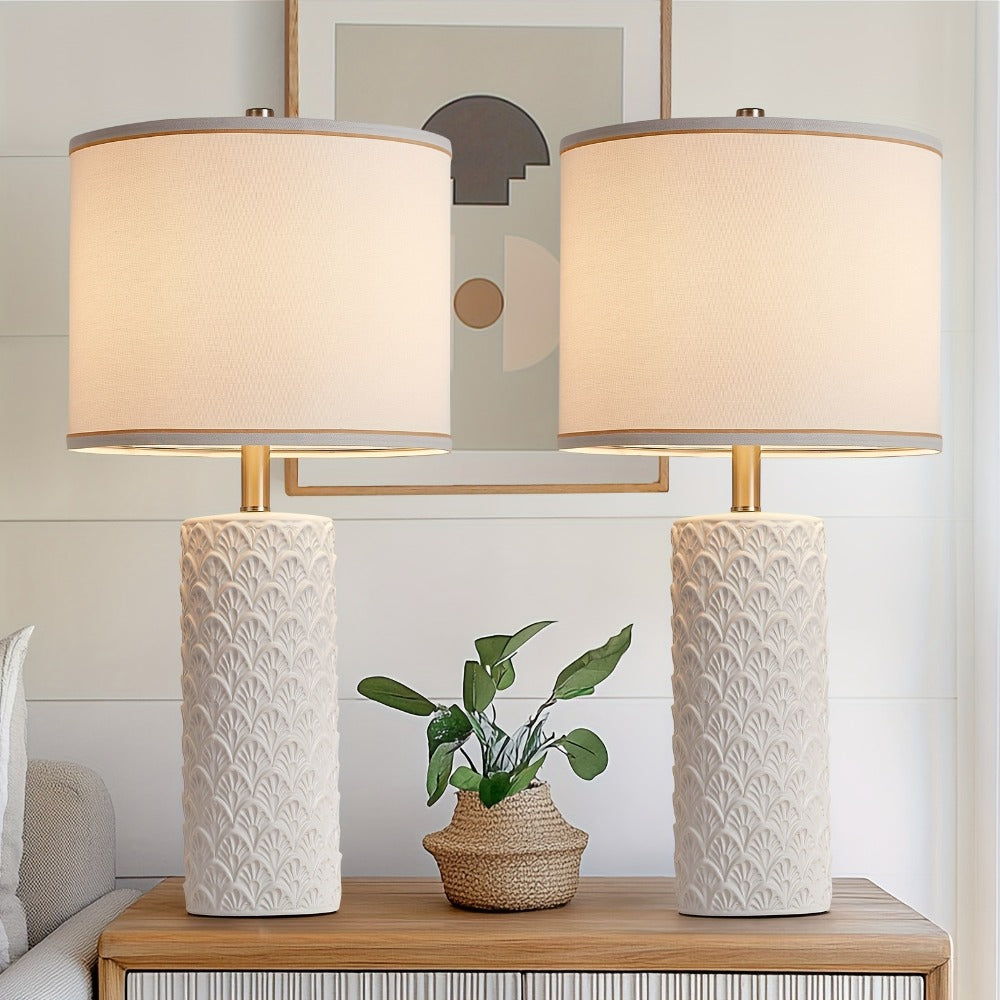 Ceramic Table Lamp – Modern Farmhouse Bedside Lamp with Drum Shade, 3 Color Temperature, Knob Switch, 9W LED Bulb Included, Rustic Nightstand Desk Light for Bedroom Living Room Off - product image 2