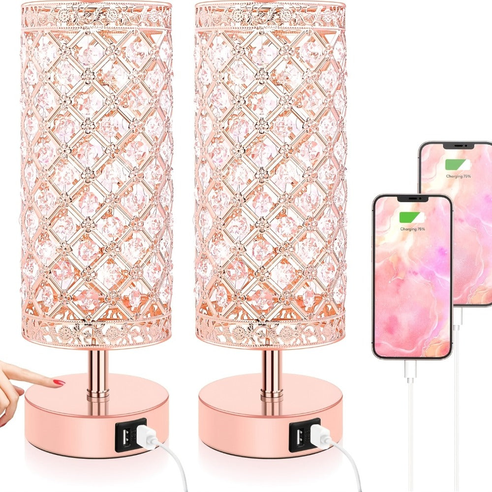 Crystal Bedside Table Lamp with Touch Control & 2 USB Charging Ports, 3-Way Dimmable Nightstand Lamp with Decorative Crystal Base, LED Bulb Included, for Bedroom Living Room Office - product image