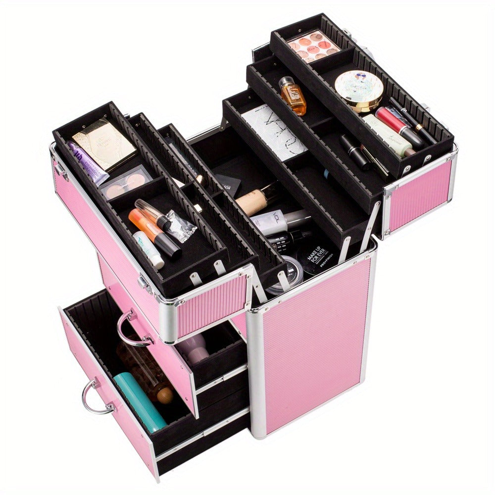 Makeup Train Case 4 Tier Lockable with Extendable Trays Large Capacity Cosmetic Organizer Box for Makeup Artists Salon Professional Beauty Storage Portable Travel Case Pink - product image 9