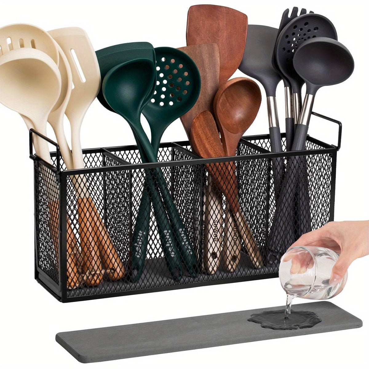 Kitchen Utensil Holder 4-Compartment Diatomaceous Earth Base Organizer - product image 9