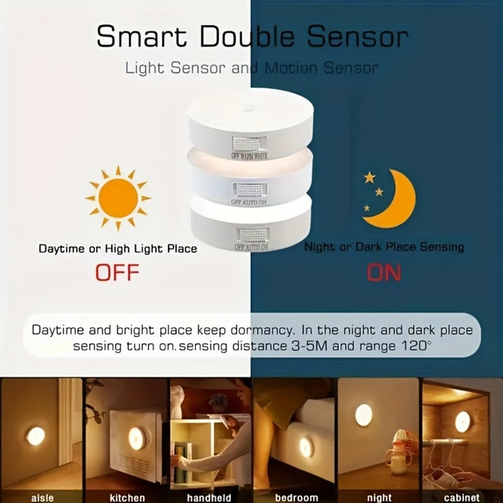 Motion Sensor Night Light 6 Pack Wireless Rechargeable 1000mAh - LED Step Lights with Motion & Light Sensor, Polished Plastic Sconce PVC Shade, Safe Night Lighting for Staircase Be - product image 2