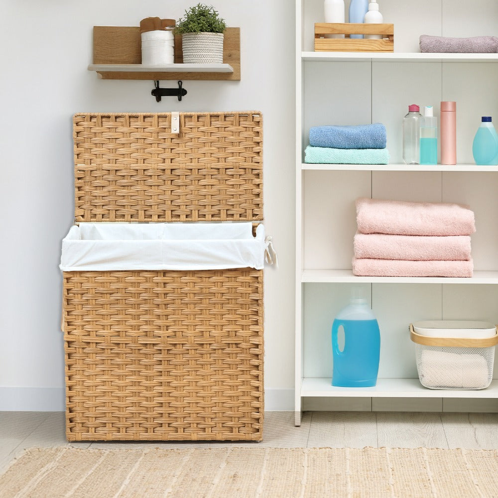 Laundry Hamper with Lid Large Capacity Woven Rattan Storage Basket, Collapsible Clothes Hamper with Handles & Removable Liner, Foldable Breathable Wicker Basket for Bedroom Home Do - product image 16